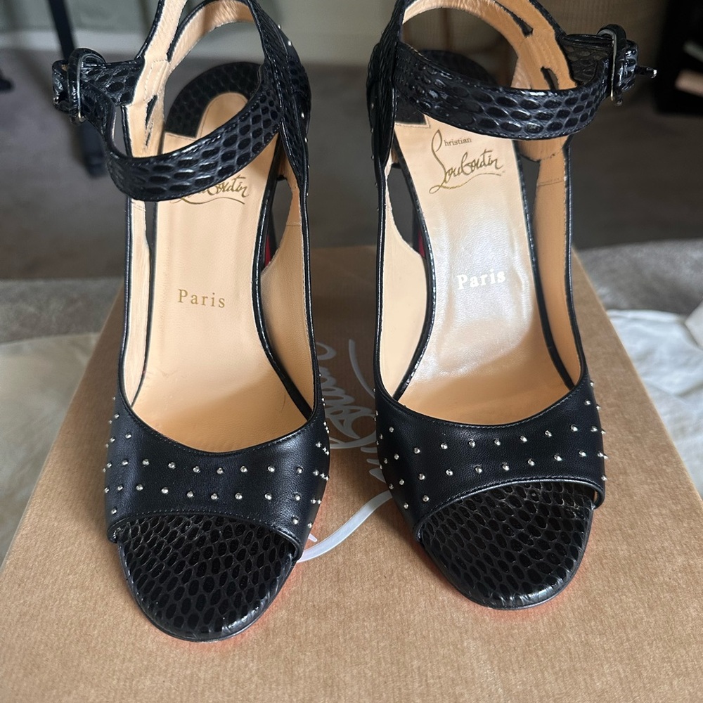 Christian Louboutin Black and Silver Studded Heels